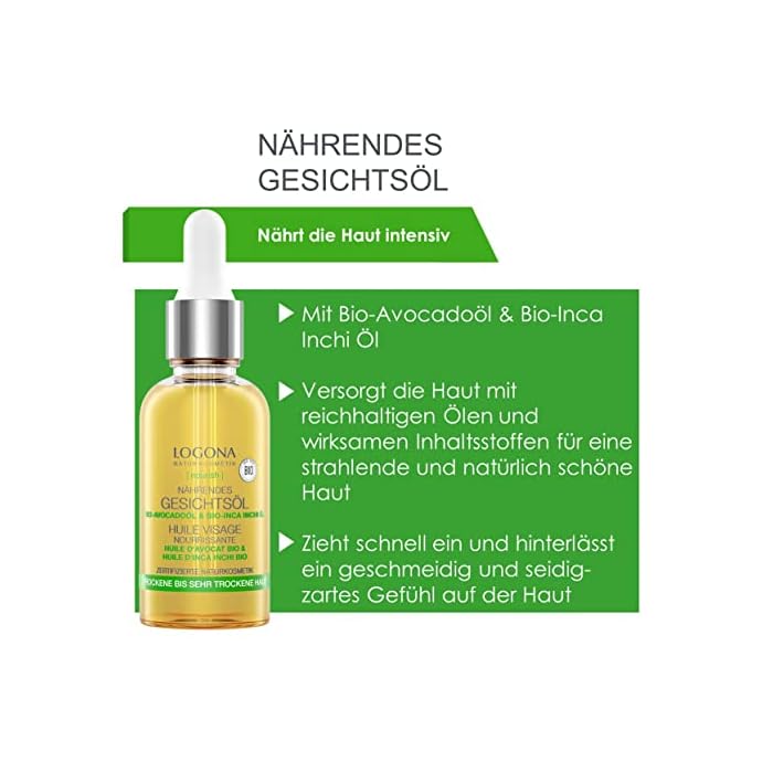 Bio Nährendes Gesichtsöl von LOGONA Naturkosmetik für trockene bis sehr trockene Haut, Pflegeöl mit Bio-Avocado & Vitamin E, Fördert die Zellerneuerung, Natürlich & Vegan, 30 ml – Bild 4