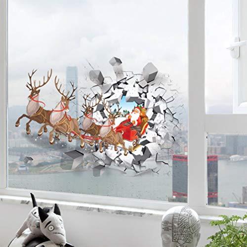 image for LIOOBO 2pcs Christmas 3D Fake Windows Wall Sticker Broken Cracked Self