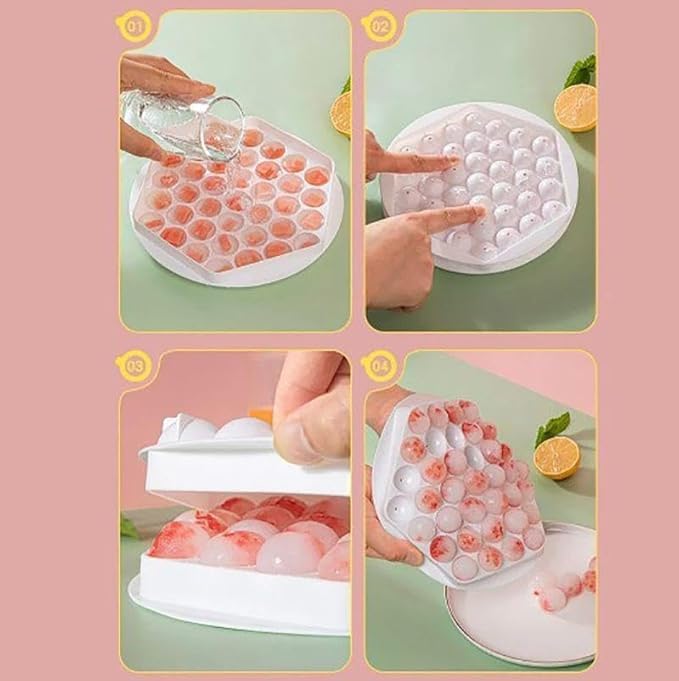 Image of KEMETHY 2-pc Plastic Reusable Flexible Ice Cube Trays, 37 Cavity Mini Round Ice Tray Molds for Whiskey & Cocktails, Keep Drinks Chilled Multicolor (2-Hexagon Round Ice Cube)