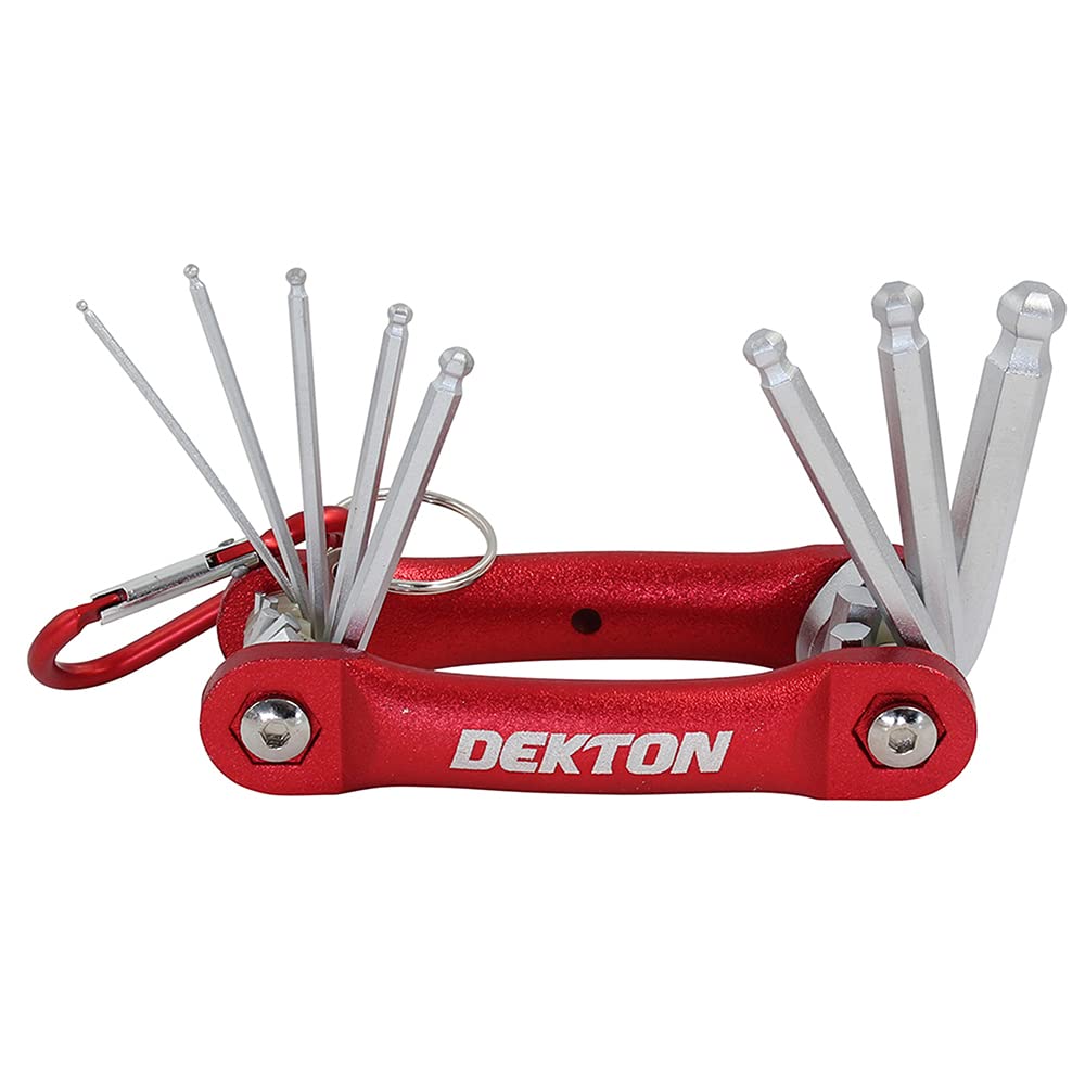 Dekton Black/Red Ball End Folding Hex Key Set | Ball Point Heads For Up To 25° Angles | Heat Treated For Strength | Ideal For Precision Fastening | Compact Key Set With Clip | Includes Sizes 1.5Mm To 10Mm