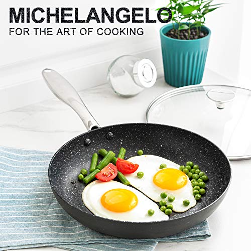 MICHELANGELO 26cm Frying Pan with Lid, Hard Anodized Non Stick Frying Pans 26cm, Induction Frying Pan 26cm, Granite Frying Pan with Lid with Stainless Steel Handle, Frying Pan for Induction Hob Main Image