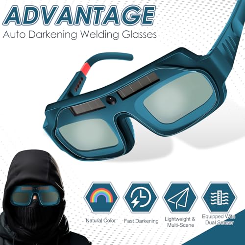 Image of Tellegloww 1 Set Auto Darkening Welding Glasses with Replacement Lenses, Solar Welding Goggles for Tig Mig Mma Plasma Cutting