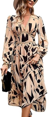 Women's Spring Wrap Maxi Dress Floral V Neck Long Sleeve Wedding ...