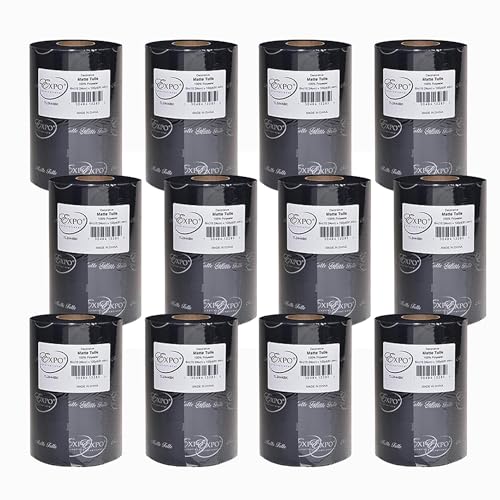 Image of Expo International Decorative Matte Tulle, Roll /Spool of 6 inch X 100 Yards, Lightweight Polyester Tulle Fabric for Tutus, Costumes, and Party Decorations, Washable, Easy-to-Use, Pack of 12, Black