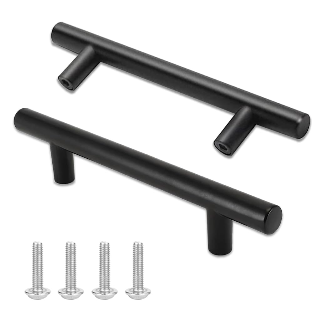 Fangtaijn Black 2 Pcs Kitchen Cupboard Handles Aluminium Alloy Kitchen Door Handles Drawer Handle 96Mm Hole Centre Cabinet Pulls For Cupboard Wardrobe Drawer