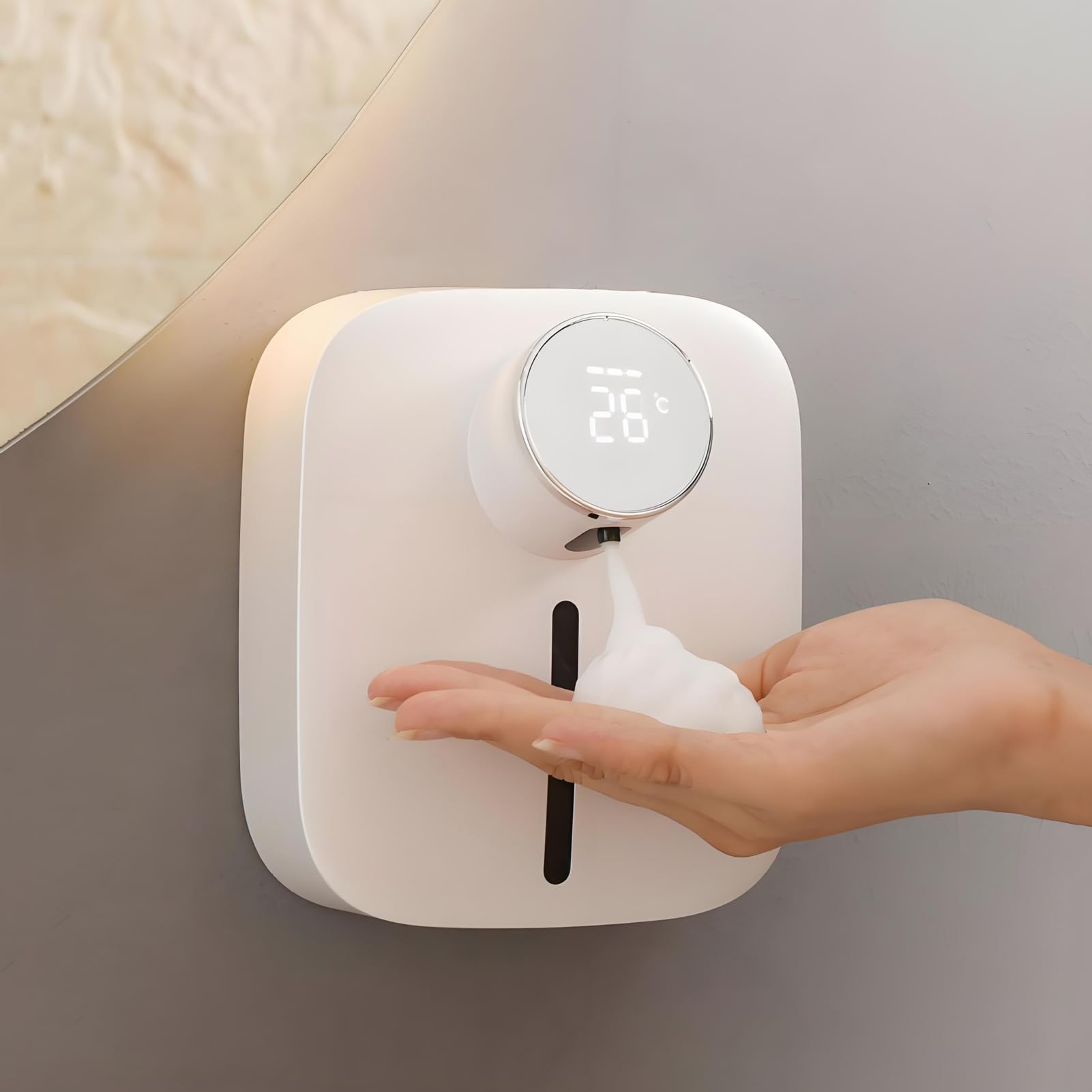 Focket Dispenser di Sapone, Automatico Touchless con Display LED e Batteria Ricaricabile, Dispenser di Sapone per Montaggio a Parete con Serbatoio da 230 Ml per il Bagno di Casa e Ufficio