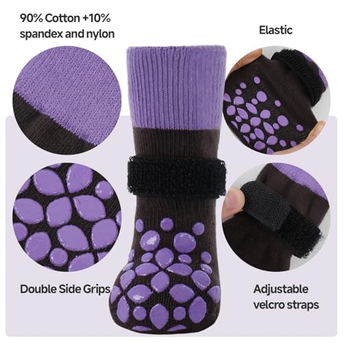 Image of ROZKITCH 2 Pairs Small Dog Socks, Soft Paw Protectors Dog Stop Licking Paws Anti Slip Socks Bandages for Paws Winter Warm Paw Covers to Stop Licking Pomeranian, Miniature Dachshund, Maltese Purple S