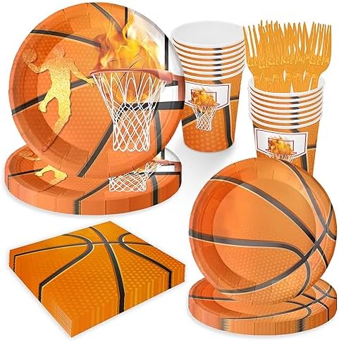 80-Pack Basketball Birthday Cake Plates - 7 Inch Disposable Paper Plates For Sports Theme Party - View #2