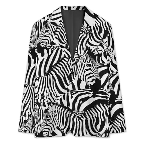 Zebra Skin Pattern Printed Men's Classic Fit Suits Funny Casual Stylish Two Button Blazer3