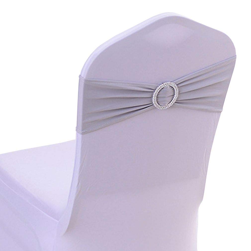 Xiang Ru Stretch Elastic Slider Chair Cover Band with Buckle Sash Bows for Party Wedding Event Silver Grey 30 PCS 14CM (11.5")* 36CM (14.18")
