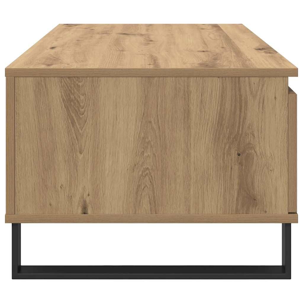 Stolik kawowy z materiału drewnopochodnego z 2 szufladami i stalowymi nogami w nowoczesnym, minimalistycznym wzornictwie do salonu, 90 x 50 x 36 5 cm