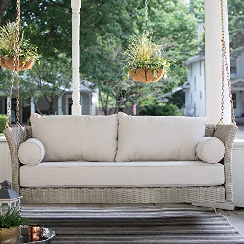 Image of Carry Bird Living Bellevue Two Seater Deep Seating All Weather Resin Wicker Porch Swing Bed with Cushion (1Pc- Beige Wicker Cream Cushion)