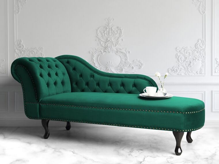 INTERIOR FURNITURE Velvet Modern Chesterfield Chaise Lounge Couch 166 X 63 X 76 for Your Loving Space (Green, Left Arm)