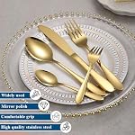 Cutlery Set 60 Pieces Service for 12, ReaNea Gold Flatware Set, Titanium Plating Cutlery Set Include Dinner Knives, Dinner Spoons, Dinner Forks, Salad Forks, Teaspoons, Dishwasher Safe