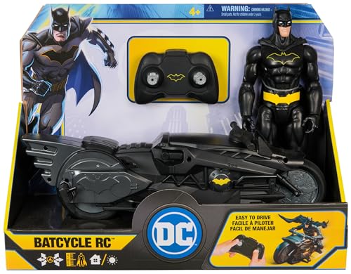Spin Master DC Comics - Batcycle RC + Figurine Batman 30 Cm - Batman Figurine Articulée - Créez Vos Propres Combats Masqués - Super Héros - Jouet À Collectionner - Jouet Enfant 4 Ans Et +