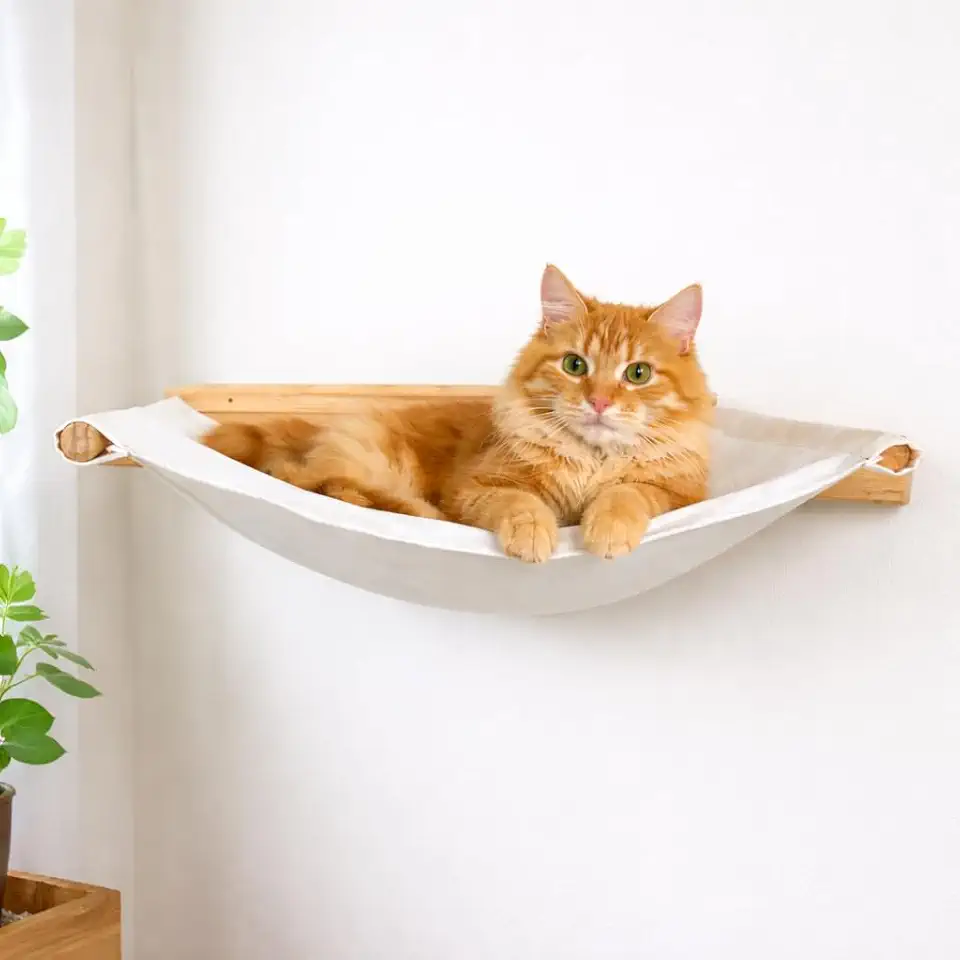 Rede Cama De Parede Grande Suspensa Para Gatos Brie Pet Bege