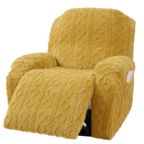 4 PCS (1 Set)Winter Thickened Recliner Slipcovers Sofa Covers with Geometric Pattern Soft Warm Non Slip Couch Covers for Sectional Sofa L Shape Couch Cover Protector with Elastic Bottom, Yellow