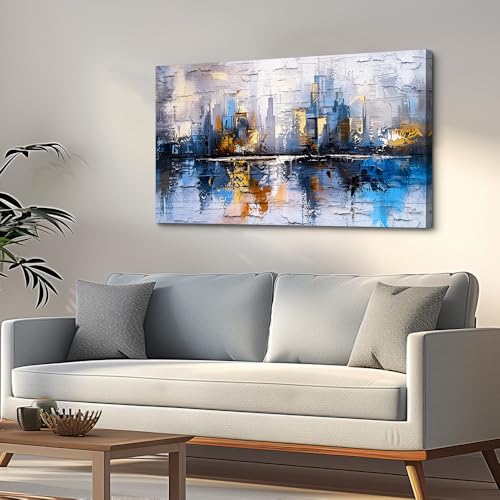 KELIYUAN Abstract Canvas Wall Art Painting Yellow Blue Mural Abstract Wall Decoration Bedroom Office Urban Print Painting Graffiti Art For Wall Decor Bathroom Living Room Home Decoration 20x40 In
