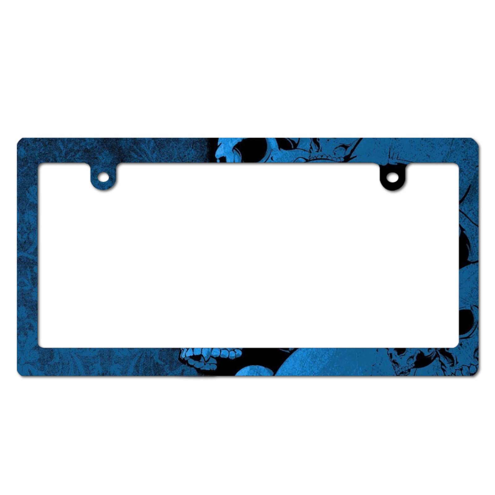 Amazon | ナンバーフレーム ブルーなスカル 頭蓋骨 前後2枚セット  