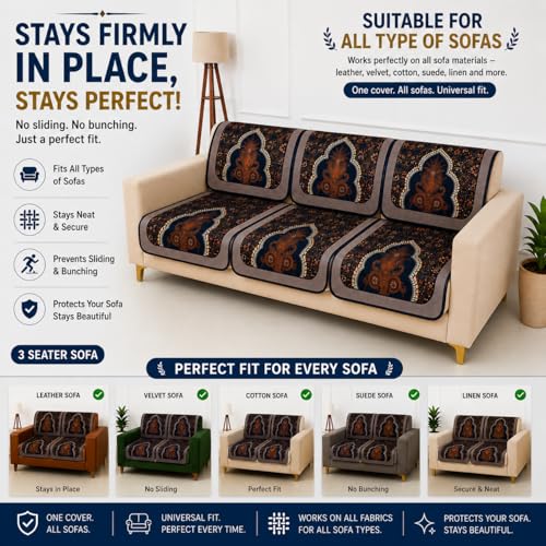 Image of Homerz Premium 'Maharaja Paradise Series' Sofa Cover | Net Fabric Sofa Cover | Washable, Anti-Dust Backed & Wrinkle Resistant Cover (Sheesh Mahal, 6 (3+2+1) Seater, Seat Cover with Backrest)