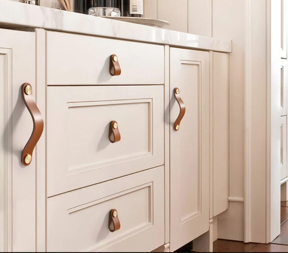 Brown Leather Knobs and Handles - 1 Piece (Handle)