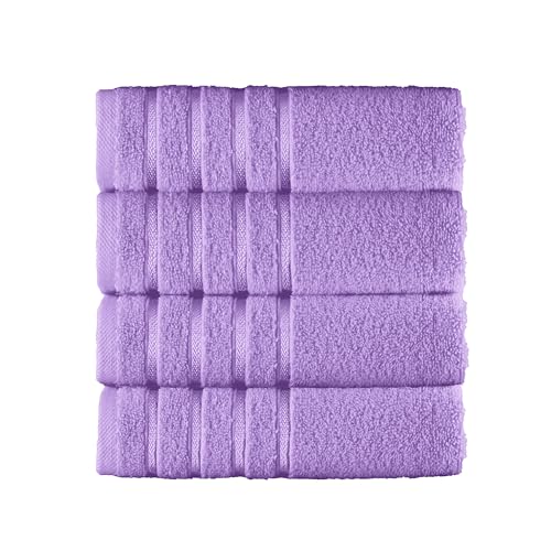 Image of Elegant Comfort 100% Turkish Cotton 4 Lines Viscose Stripe Luxury 4 Pack Hand Towel Set - Ultra Absorbent and Soft 16 x 28 Inch Premium Hotel Spa Quality Towels for Everyday Bath Use, Lilac