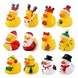 12 Stück Weihnachts Gummienten, Niedliche Sortierte Gummienten für Kinder Badeenten Badespielzeug Weihnachtsenten Dekorationen für Weihnachtsfeier Strumpffüller Babyparty (ca. 5cm)