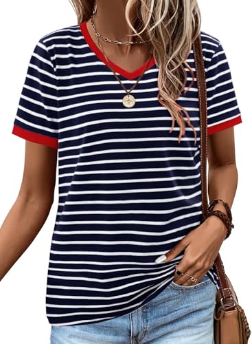 ONLYSHE Womens Short Sleeve Shirts Casual Crewneck Tops Tshirt Basic Tees Summer Fashion Strpied Clothes Outfits Tunic2