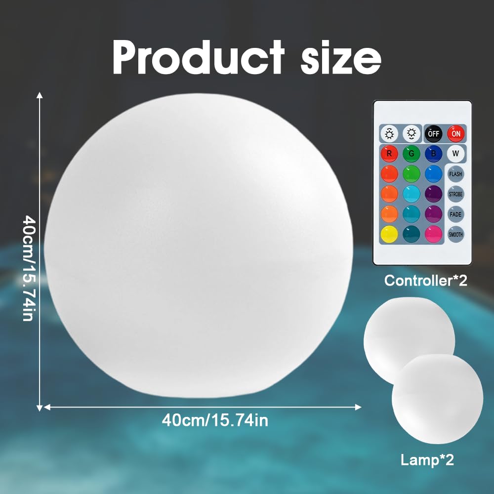 Luces Flotantes Piscina, 2 Piezas Luces Piscina Flotantes, Luce flotantes Inflables con Control Remoto, 16 RGB Bola De Luz Led para piscina, jardín, estanque y fiesta