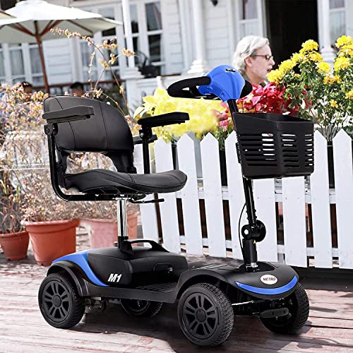 Compact Powered Mobility Scooters For Seniors Long Range 4 Wheel Folding Mobility Scooters For Adults With Basket Easy To Fold In Boot Trunk For Traveling With Family, Blue #TOP2
