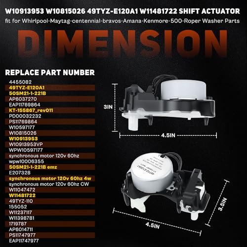 W10815026 49TYZ-E120A1 Shift Actuator fit for Maytag Bravos MCT Whirlpool Amana Roper Washer Parts Synchronous Motor 120v 60hz 4W W10913953 50SM21-1-221B MVWC215EW1 NTW4516FW2 MVWC565FW1 LUXRILIX