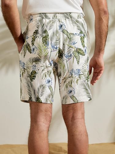 LilySilk 100% Spun Silk Hawaiian Shorts for Men Tropical Palm Print Short Pants with Adjustable Elastics Vacation2
