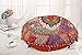 DK Homewares Ethnisch Baumwolle Runde Stuhlkissen bodenkissen bezug abnehmbar 55x55 Bohemian Orange Patchwork Gestickt Wohnkultur Rund Vintage Bodensitzkissen Orientalisch - 22x22 Inch
