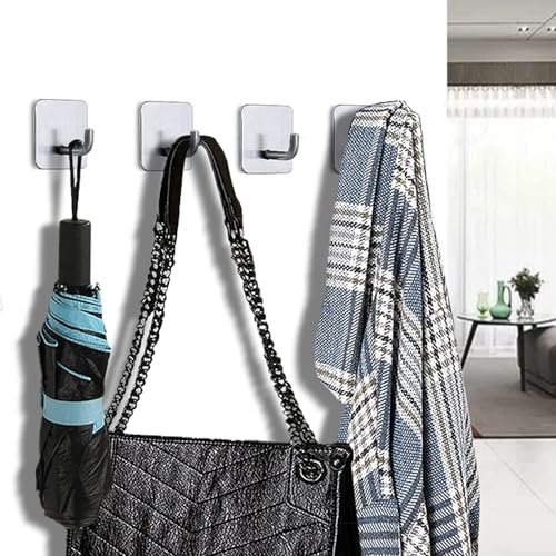 Image of Self Adhesive Hooks, 6 PCS Heavy Duty Stainless Steel Waterproof Towel Hooks Stick on Hooks Wall Hangers Sticky Hooks for Hanging Bathroom Kitchen Home