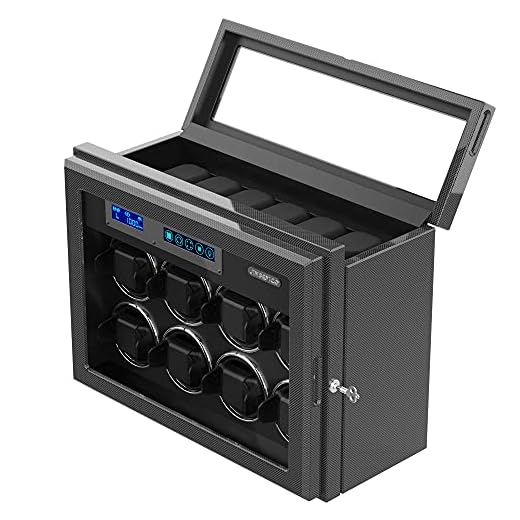 Watch Winder for Automatic Watches, Carbon Fibre Exterior Piano Finishing Wood with High-Gloss Lacquer, Upgraded Adjustable Watch Pillows Fit for Universal Lady and Men's Watch,Built-in Illumination
