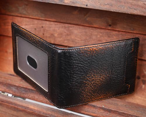Image of DK86 Mens Slim Wallet with Money Clip Minimalist Bifold Front Pocket wallet for Men RFID Blocking Full Grain Leather with Hand Burnished