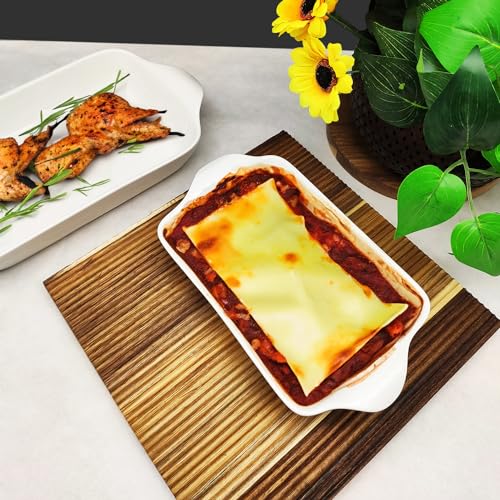 8" x 5" Baking Dish, Lasagna Pan, Rectangular Baking Pan 18 oz, Ceramic Baking Dish with Handles(9.8 IN) For Casserole, Lasagna, Gratin, Broiling, Roasting, and Baking, White