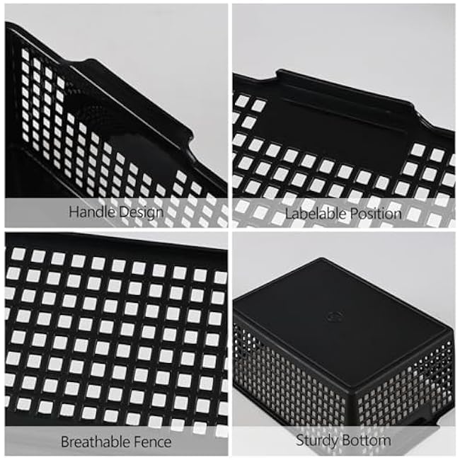 Kitchen Storage Basket Bin Set of 3, Plastic Organizer Basket, Black, F