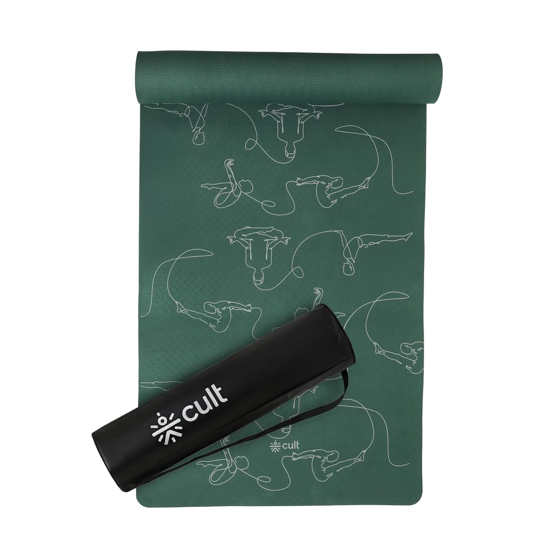 Cult TPE Yoga Mat 6mm – Non-Toxic, Latex-Free, Eco-Friendly, Tear-Resistant, Non-Slip Exercise Mat with Extra Cushioning & Carry Strap and Bag – Ideal for Yoga, Pilates, Meditation & Fitness - Forest Green