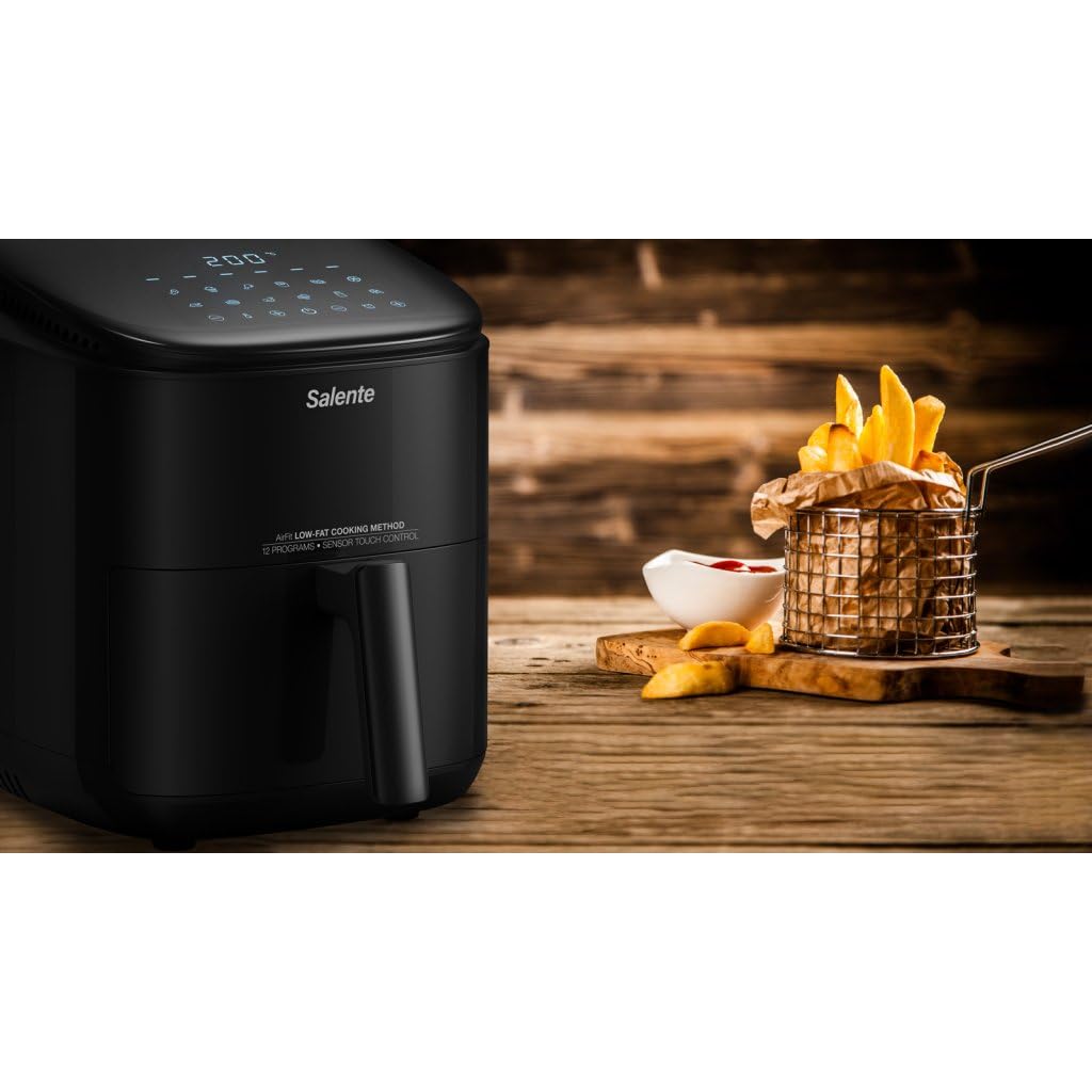 AirFit, friggitrice ad aria calda con 12 programmi, 3,5 l, 1500 W, 30-200 °C, friggitrice antiaderente, lavabile in lavastoviglie (nero)