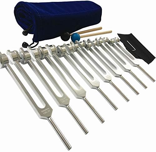Tuning Fork, 7 Chakras +1 Soul Purpose Weighted Tuning Forks with Silicone Hammer and Cleaning Cloth, Aluminum Alloy Professional Instrument (126.22 Hz, 136.1 Hz, 141.27 Hz etc.) (silver)