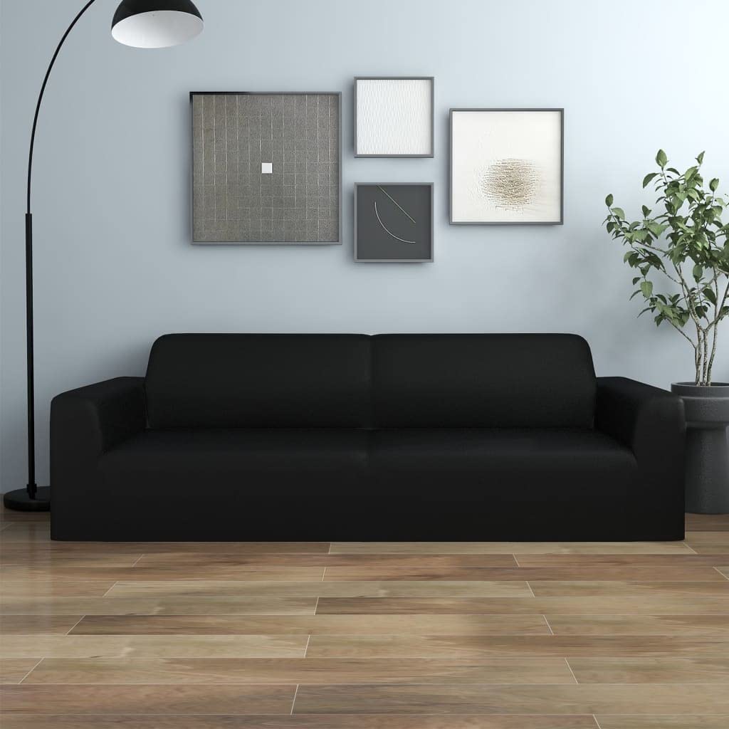 Mangloder Stretch Sofahusse 3 Sitzer Schwarz aus Polyester Jersey, elastisch, rutschfest, waschbar, passend für 190 bis 230 cm, für Wohnzimmer, Haustier und Möbelschutz