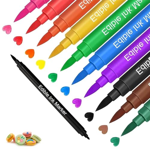 Pack de 10 Rotuladores Alimentarios de Doble Punta – Rotuladores Comestibles Profesionales para Repostería, Decorar Tartas y Fondant – Colores Brillantes