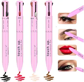 Katelia Beauty Caneta de maquiagem 4 em 1 – Caneta de maquiagem recarregável para facilitar a viagem – Conjunto de maquiagem portátil com delineador colorido, delineador de sobrancelhas, lábios e