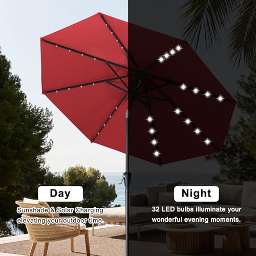Image of ABCCANOPY Durable Solar Led Patio Umbrellas with 32LED Lights 11FT (Wine Red)