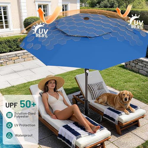 Image of AreShark 10ft 2 Tiers Patio Umbrella - Outdoor Umbrella Waterproof UV Protection, Market Table Umbrella w /Push Button Tilt&Crank for Pool, Porch, Garden(Royal Blue)