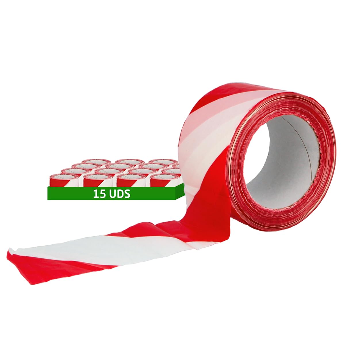 Amig - Pack de 15 Cintas de Balizamiento - Para Señalización y Advertencia de Peligro - Resistentes al Agua y Flexibles - Polietileno de Baja Densidad LDPE - 70mm x 500m - Cinta Rojo y Blanco