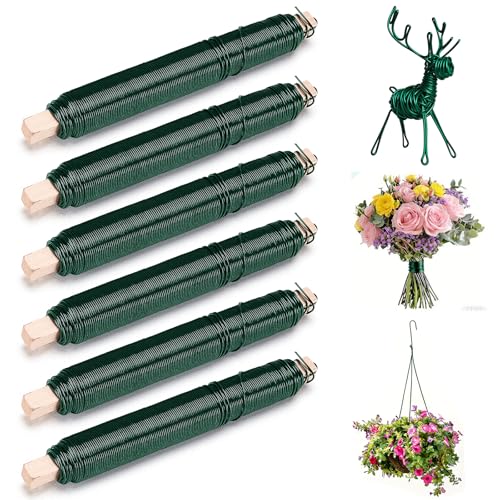 Tiusixsy 6 Stück Blumendraht Grün 0 78 mm x 35 m Flexibler Bindedraht auf Holzwickel Rostfrei & Stabil Wickeldraht Pflanzendraht Basteldraht für Blumen Pflanzen und DIY Dekoration