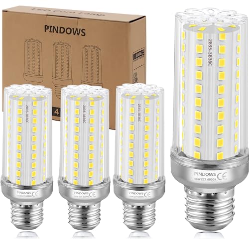 16W Bombilla LED E27 LED Maíz Bombilla Blanco Frío 6000K,150W Incandescente Bombilla Equivalentes,Alto Brillo 1900LM Puede Reemplazar Lámpara Halógena 120W~150W,CRI 80+,No Regulable,Paquete de 4