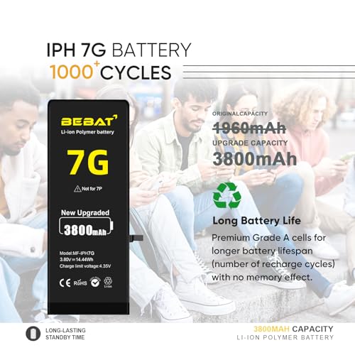 Image of Replacement for iPhone 7 Battery, 3800mAh High Capacity Li-ion Polymer Replacement Battery for Model (A1660 A1778 A1779) with Professional Repair Tool Kits